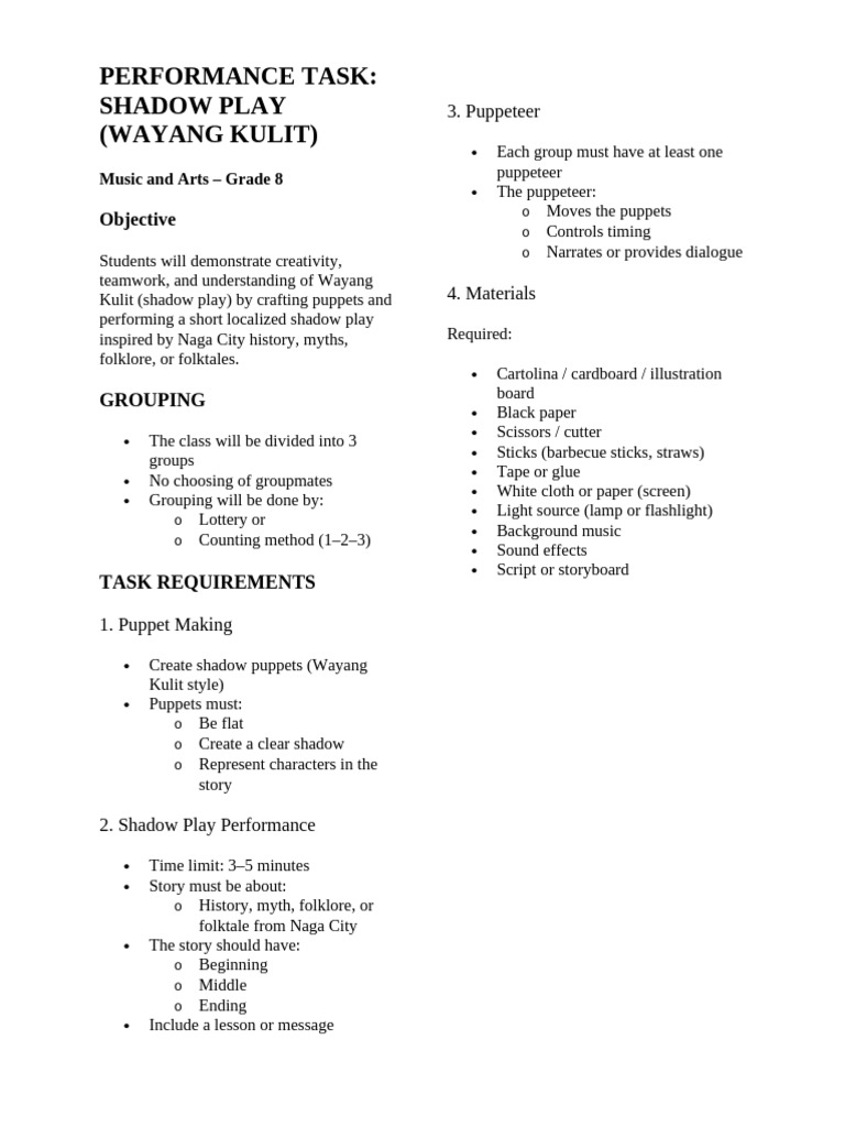 Performance Task Wayang Kulit | PDF