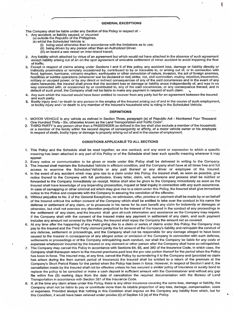 CTPL Insurance General Agreement | PDF