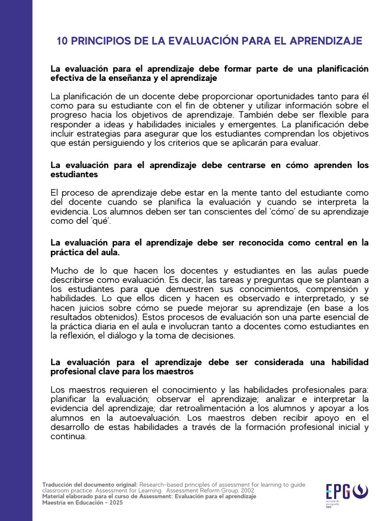 10 Principios de La Evaluación para El Aprendizaje | PDF | Evaluación ...