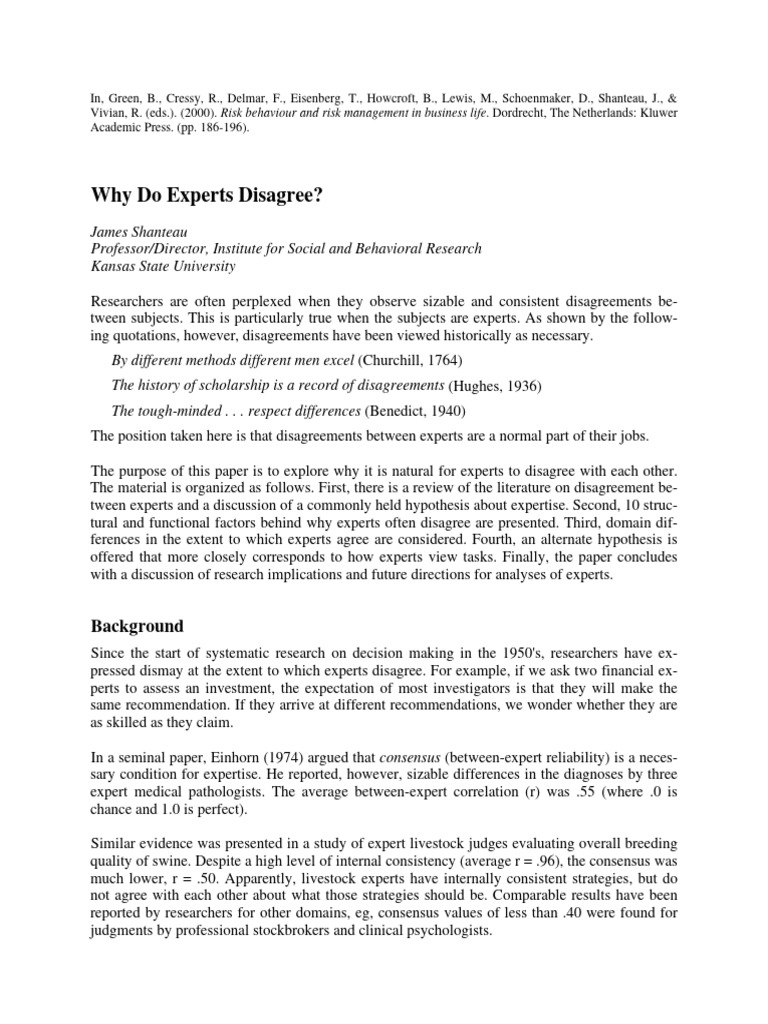 Why Do Experts Disagree | PDF | Expert | Theory