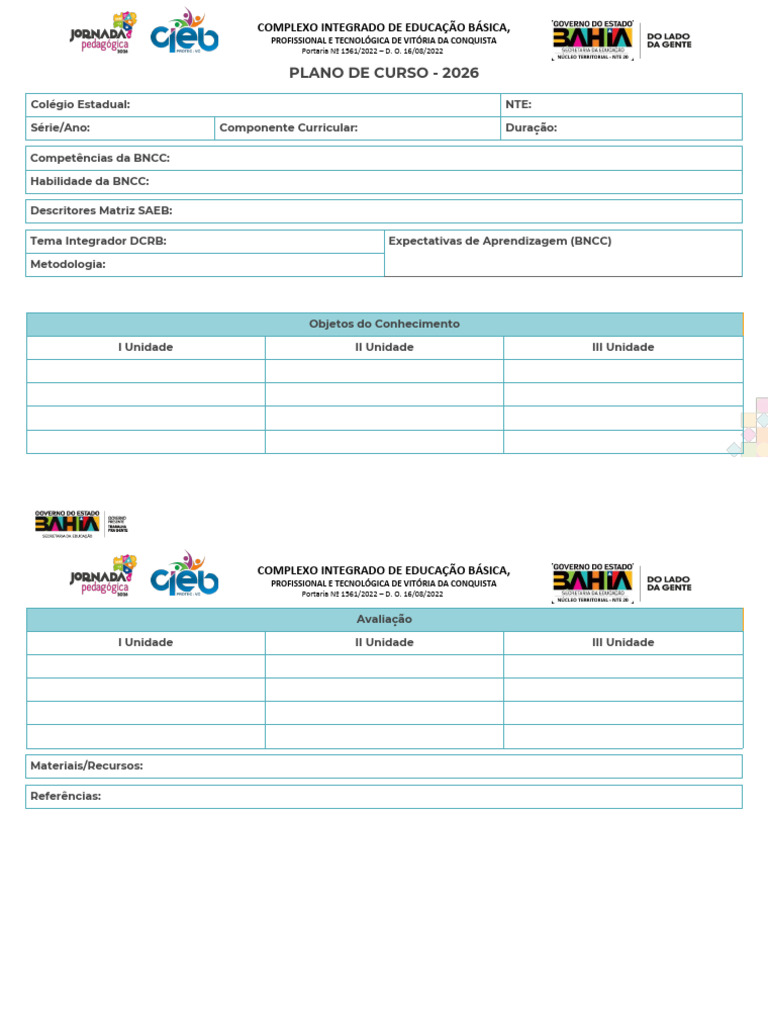 Modelo - Plano de Curso 2026 | PDF