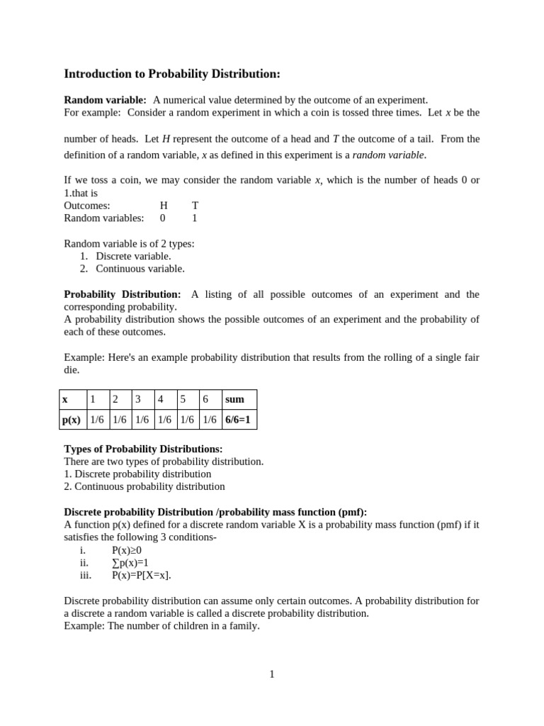 Introduction To Probability Distribution | PDF | Probability ...