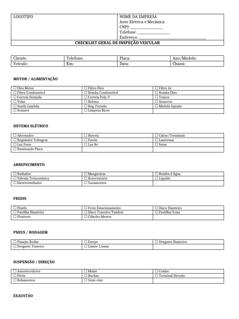 Checklist Geral A4 Compacto Timbrado | PDF | Motores | Carro