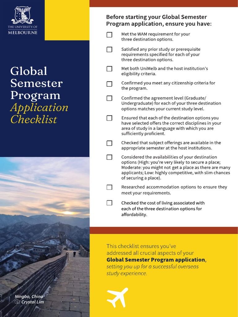 Global Semester Program Application Checklist.. | PDF