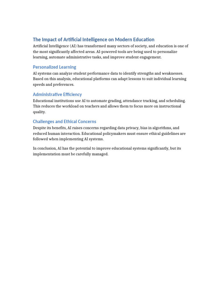 Impact of AI On Education-1 | PDF