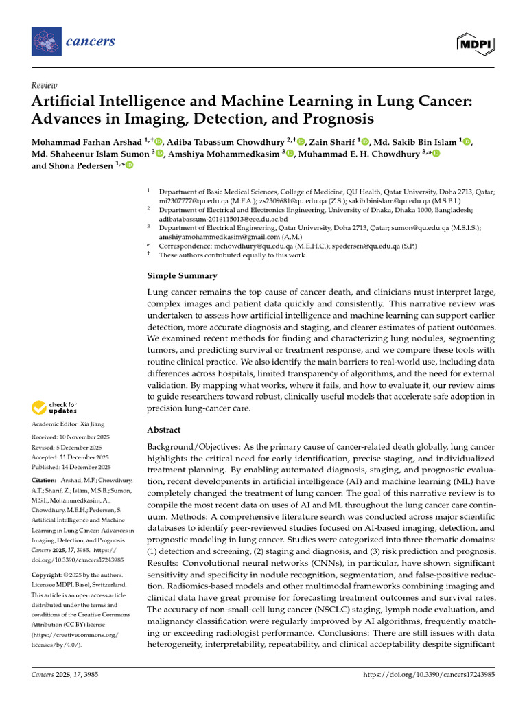 Artificial Intelligence and Machine Learning in Lung Cancer, Advances ...