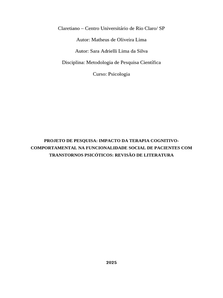 Artigo ABNT Completo Com Metodologia | PDF | Terapia cognitiva ...
