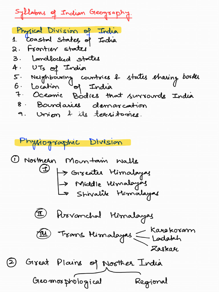 Political and Physical Divisions of India (Handwritten Notes by Aamir ...