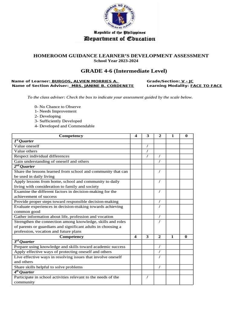 Oom Guidance Learners Development Assessment Grades 1 3 | PDF ...