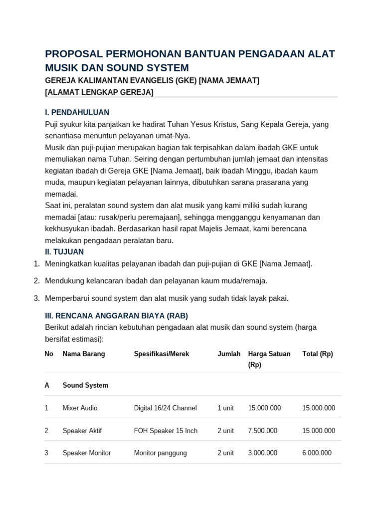 Proposal Permohonan Bantuan Pengadaan Alat Musik Dan Sound System | PDF