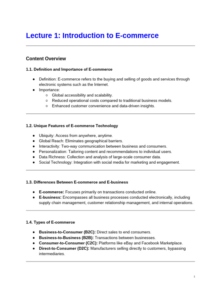 Ecommerce Lectures 2025 - Lecture 1 | PDF | E Commerce | Retail