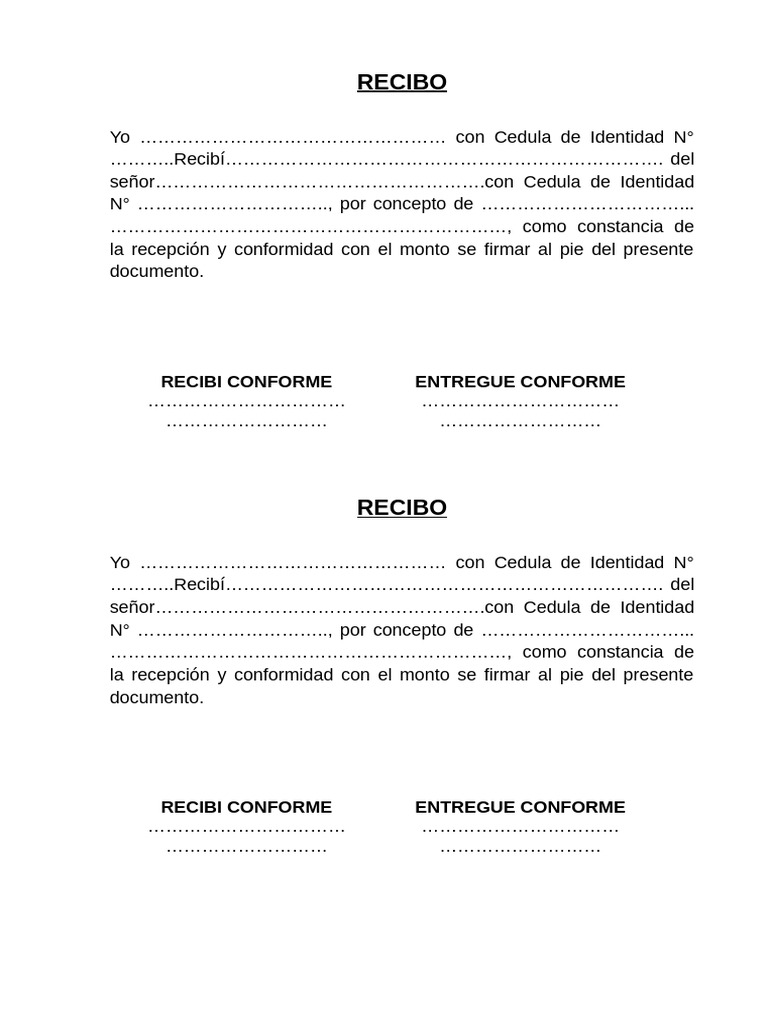 RECIBO Para Llenar a Mano | PDF