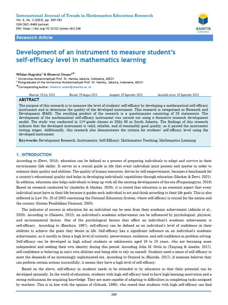 Development of An Instrument To Measure Students | PDF | Self Efficacy ...