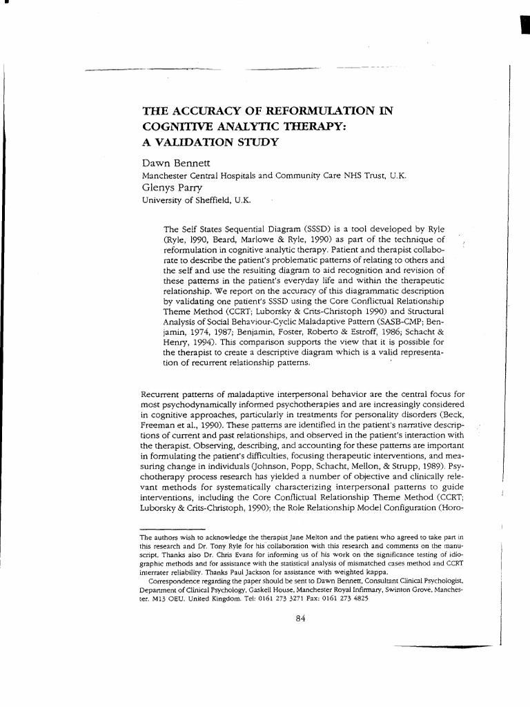 The Accuracy of Reformulation in Cognitive Analytic Therapy. A ...