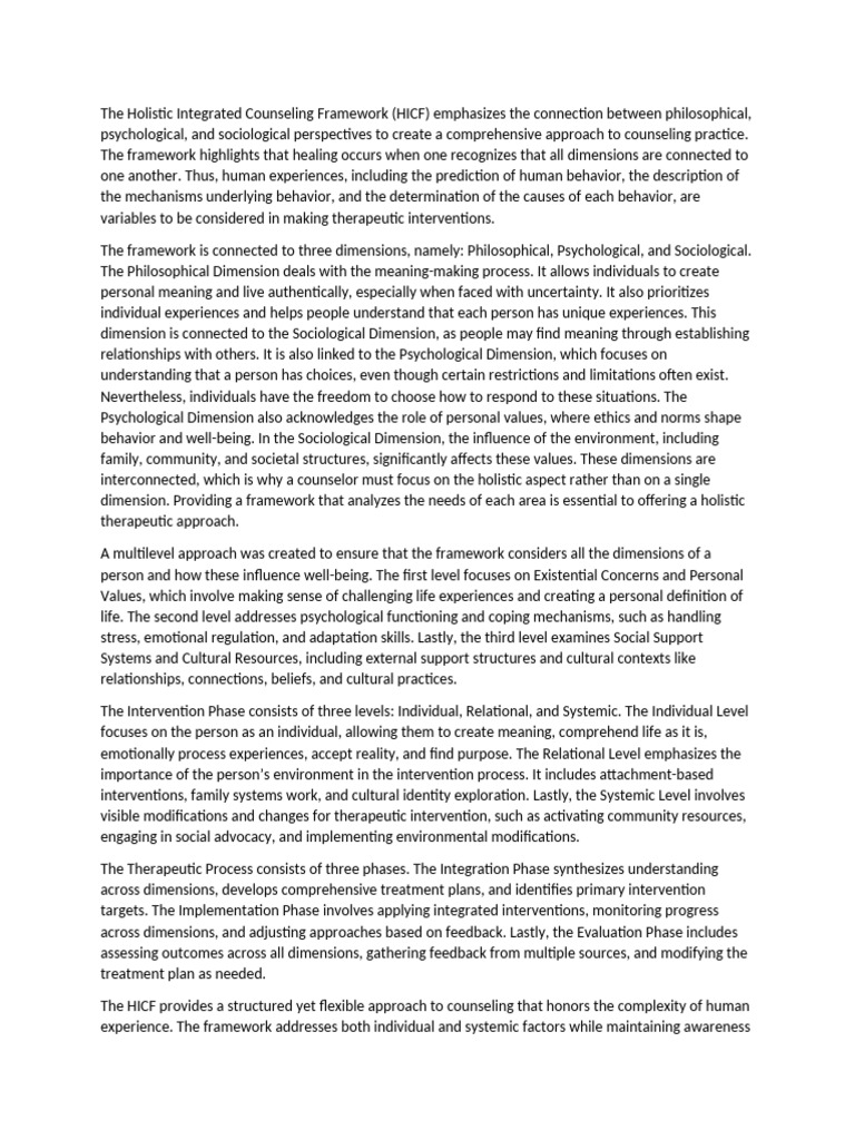 The Holistic Integrated Counseling Framework | PDF | Psychotherapy ...