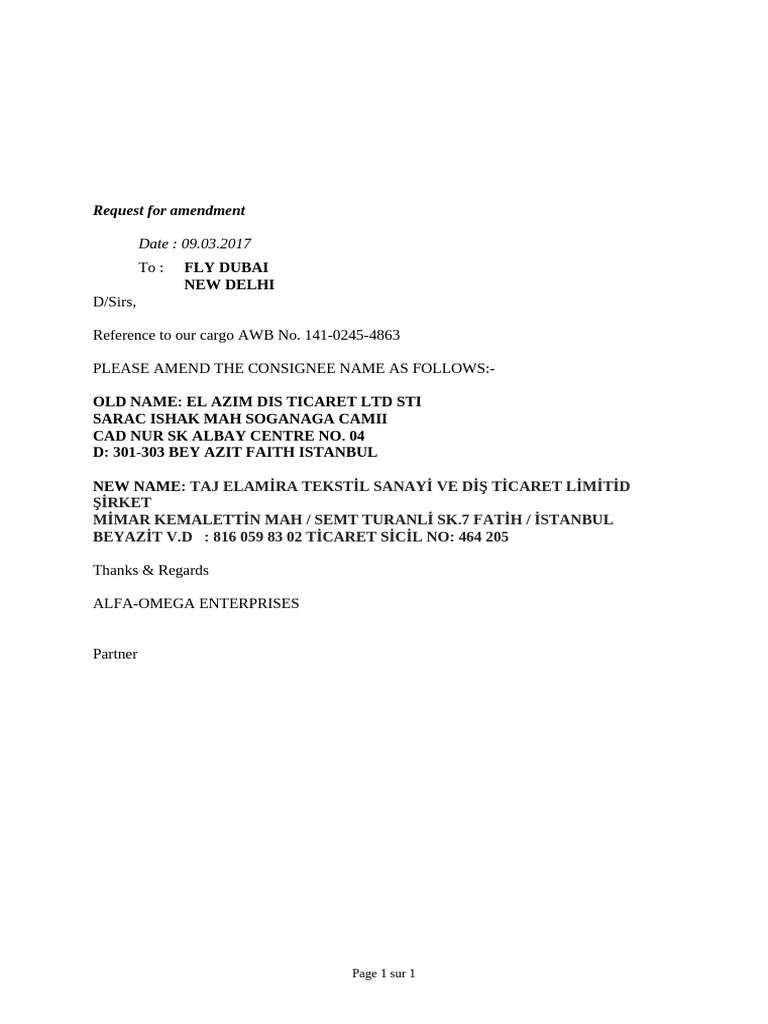 Amendment Letter | PDF