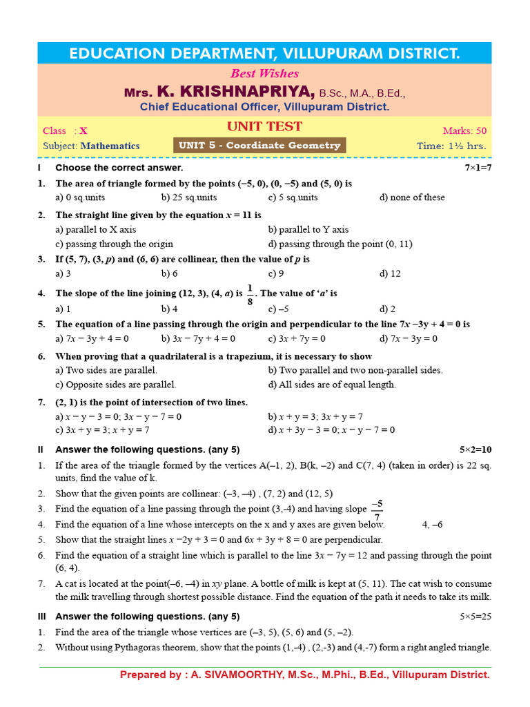 10-MAT U5 QP-50M - EM - SivAmoorthy VPM - Kalviexpress | PDF | Line ...