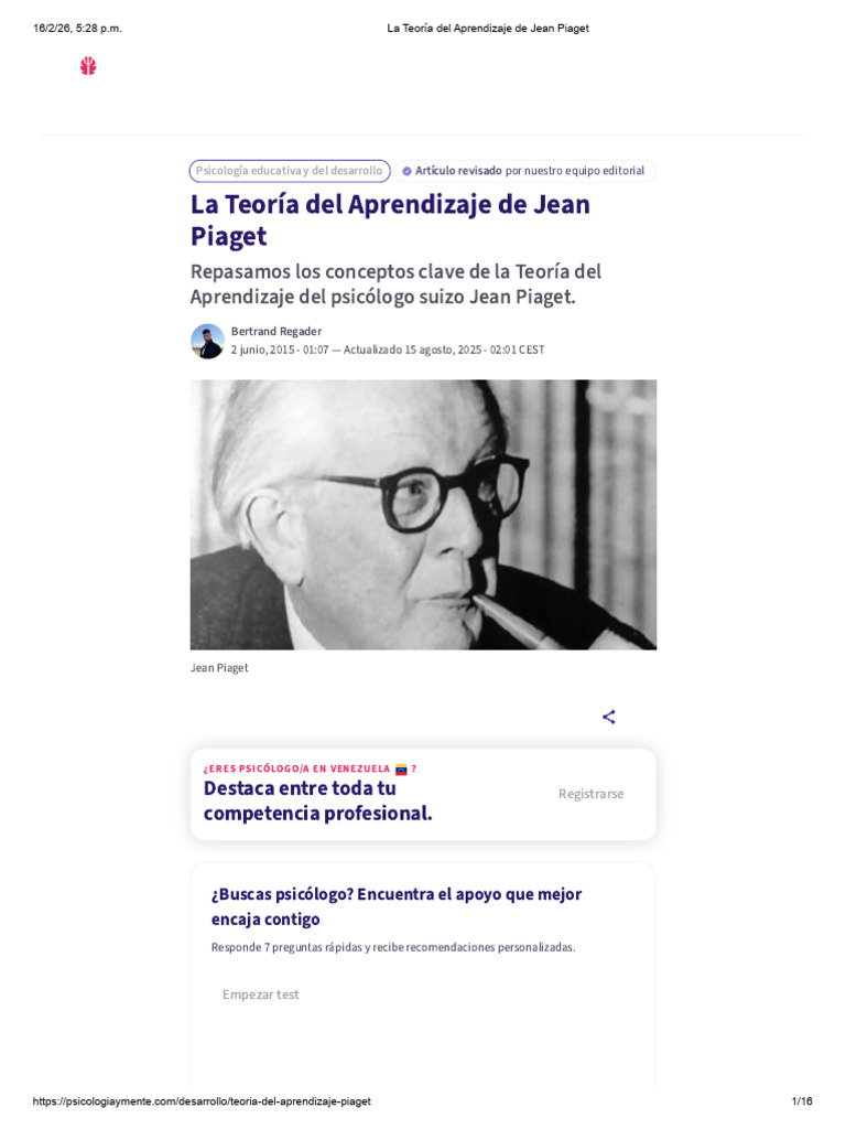 La Teoría Del Aprendizaje de Jean Piaget | PDF | Teoría del aprendizaje ...