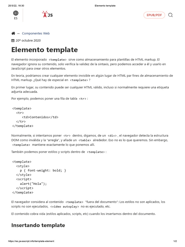 Elemento Template | PDF | Modelo de objeto de documento | HTML