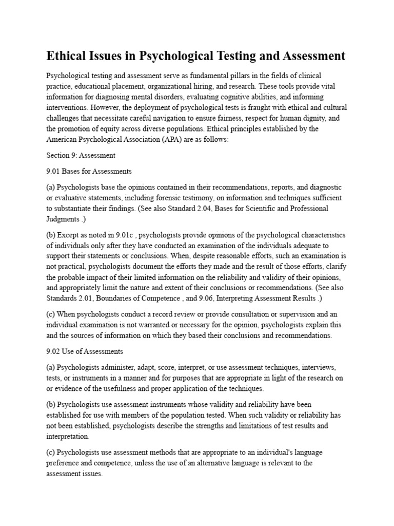 Lecture Handout Ethical and Cultural Issues in Psychological Testing ...