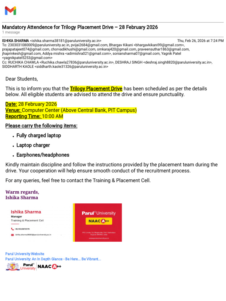 Gmail - Mandatory Attendence For Trilogy Placement Drive - 28 February ...