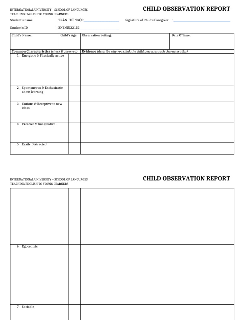 Child Observation Report | PDF