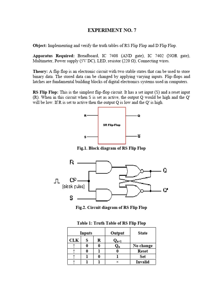 Exp. 7 - RS & D FF | PDF | Electrical Circuits | Computer Engineering