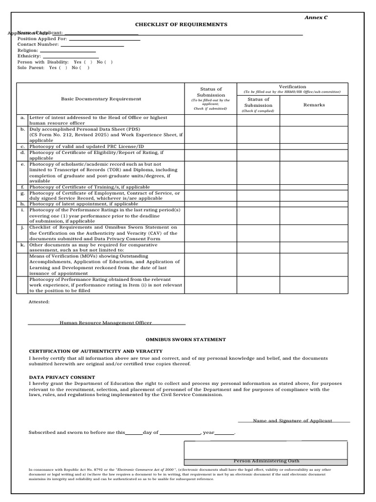 Annex C. Checklist of Requirements | PDF