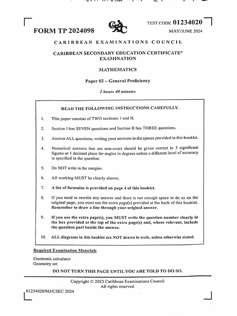 CSEC Mathematics P2 2024 MJ | PDF