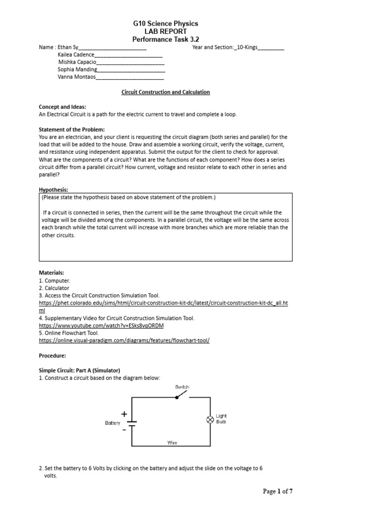 G10 Performance Task 3.2 - Building Circuits and Calculations | PDF ...