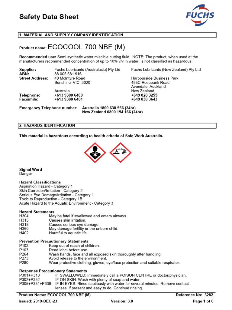 Ecocool 700 NBF M - Sds | PDF