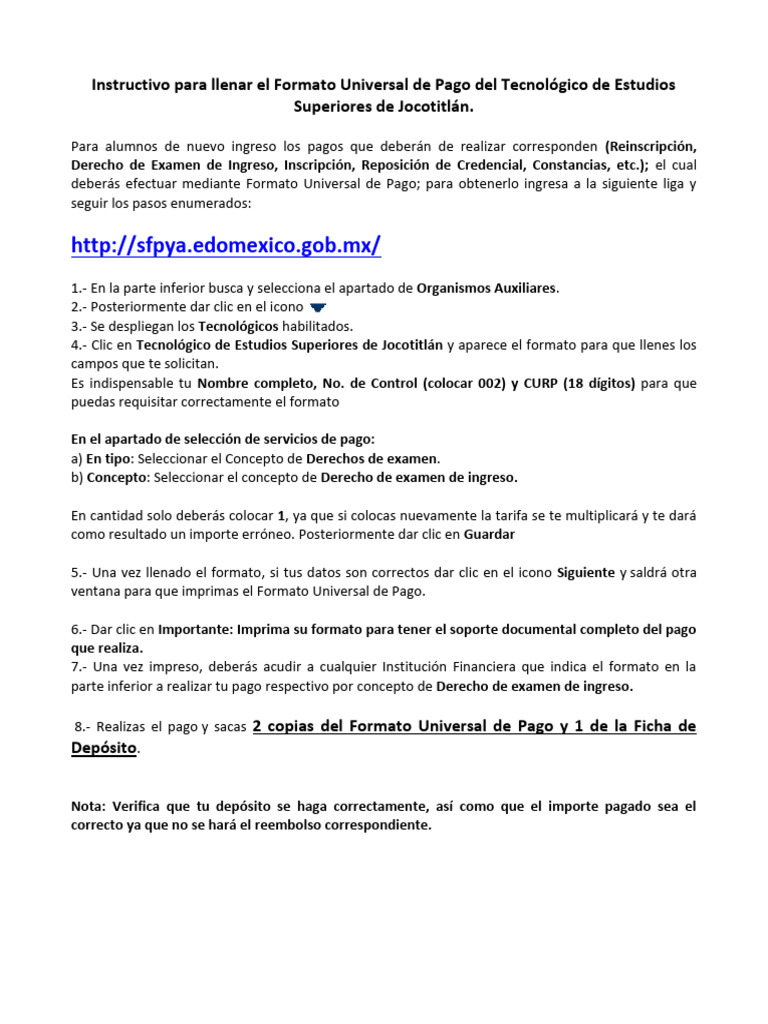 Instructivo Pago de Examen | PDF