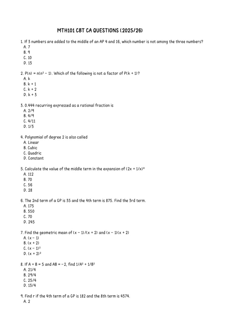MTH101 Exam PQ (Edward Cares) | PDF | Discrete Mathematics ...