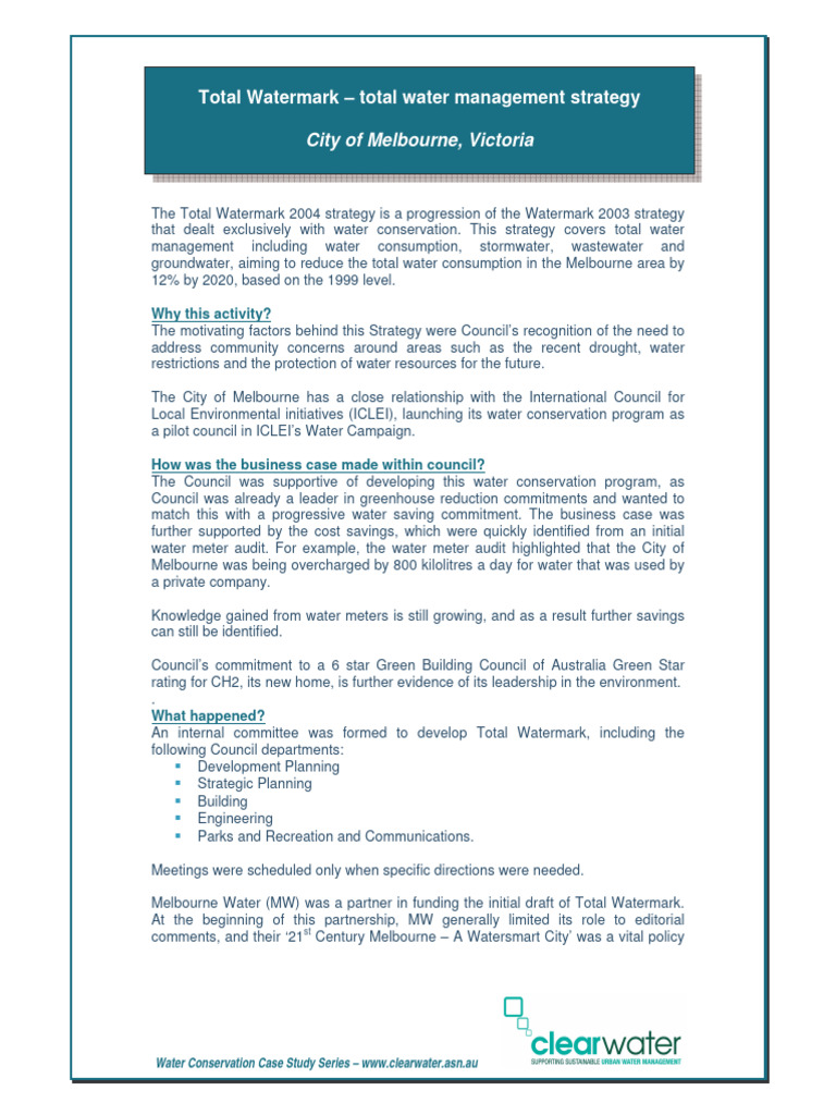 Total Watermark Total Water Management Strategy | PDF | Water ...