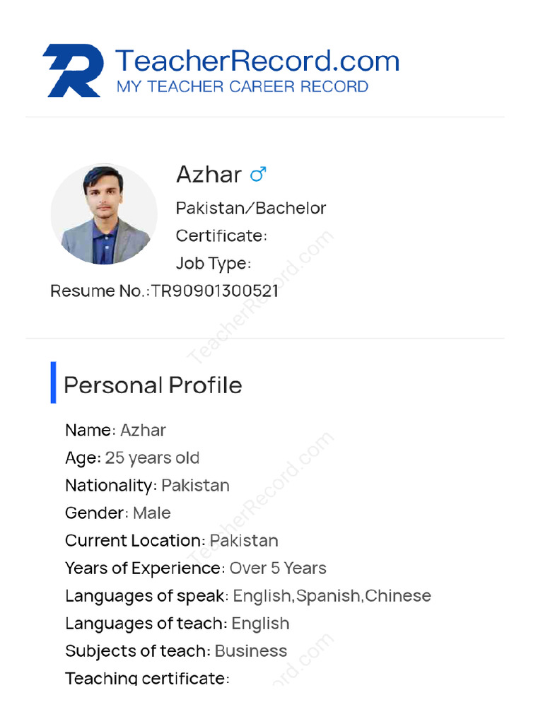 TR90901300521 Azhar Resume | PDF