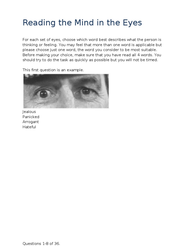 Mind in the Eyes Test Instructions | PDF