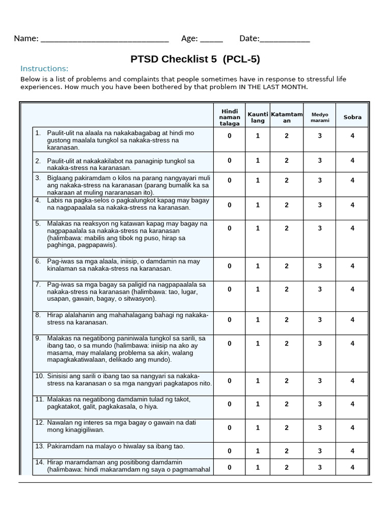PTSD Assessment Filipino | PDF