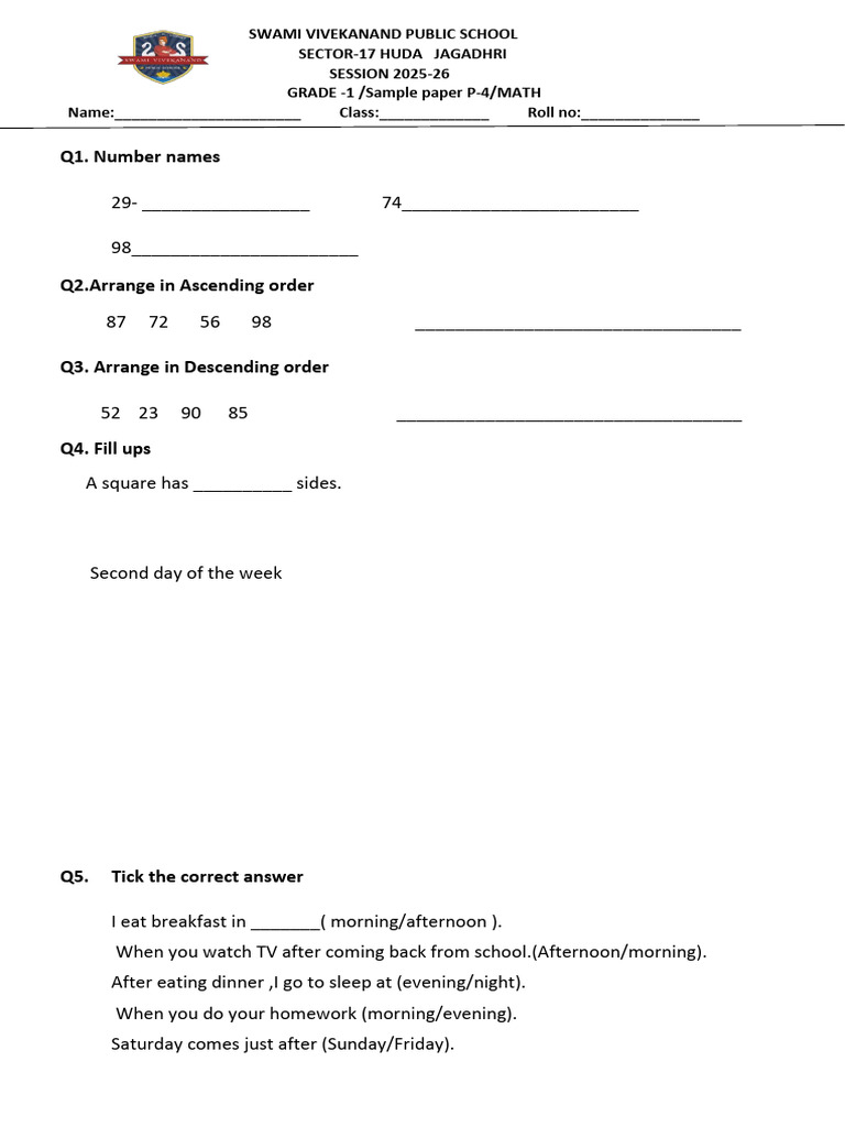 Grade 1 Maths Sample Paper P-4 | PDF | Chess Openings | Chess