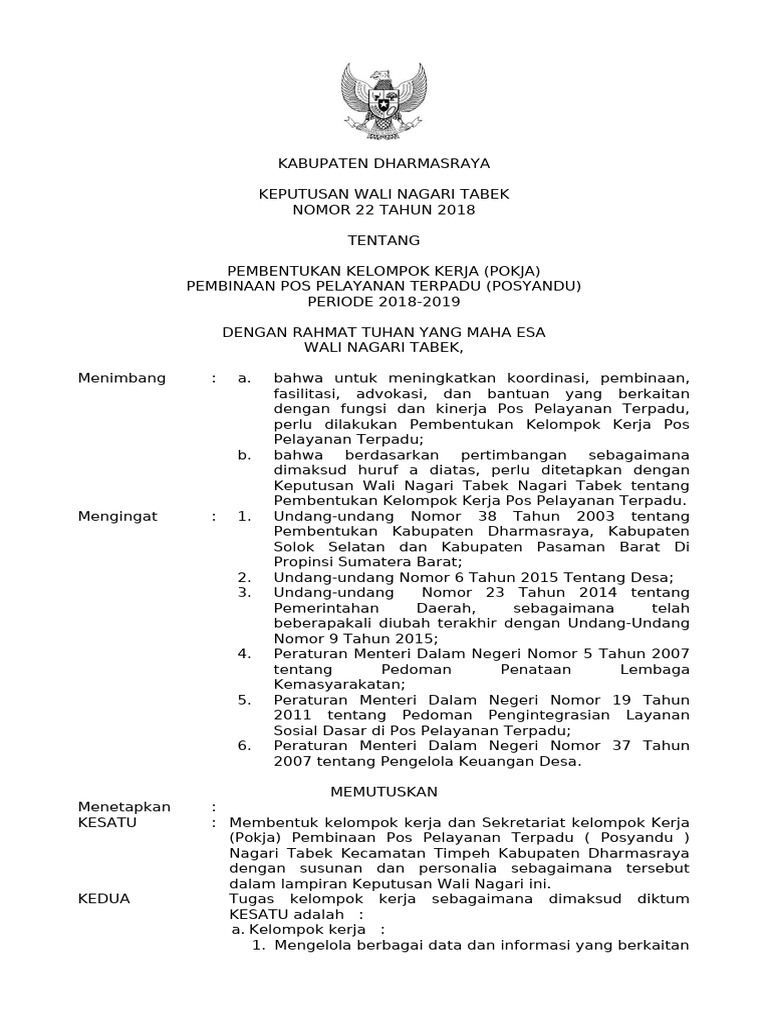 SK Pokja Posyandu Nagari Tabek | PDF