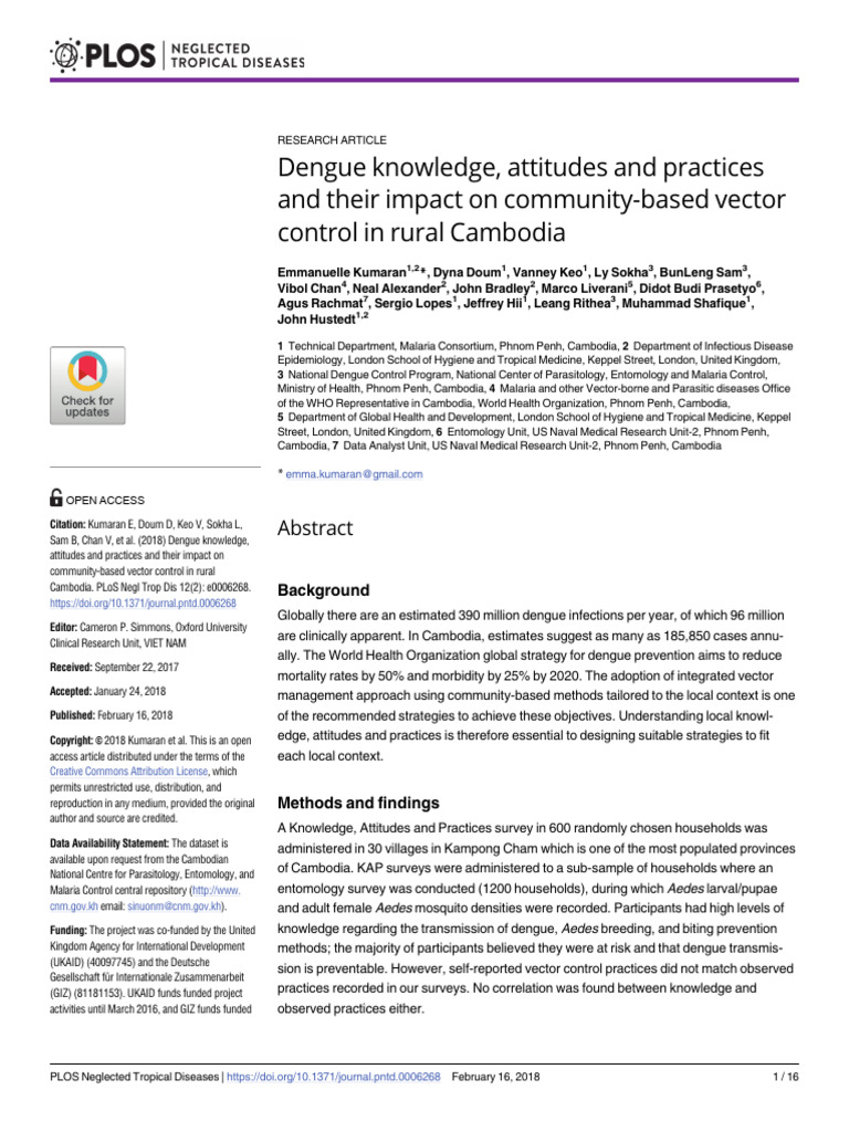 Dengue Knowledge, Attitudes and Practices and Their Impact On Community ...
