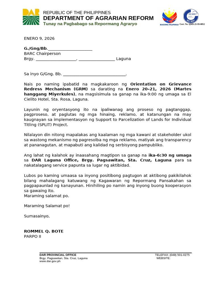 Invitation GRM Orientation For BARC | PDF