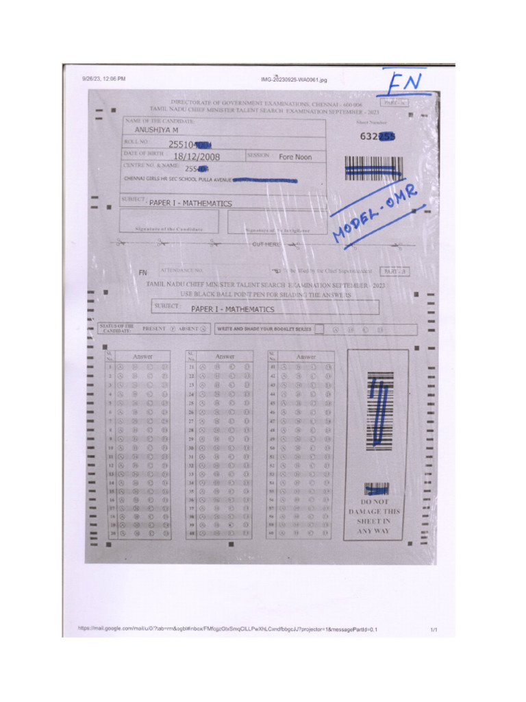 Tncmtse Omr Model | PDF