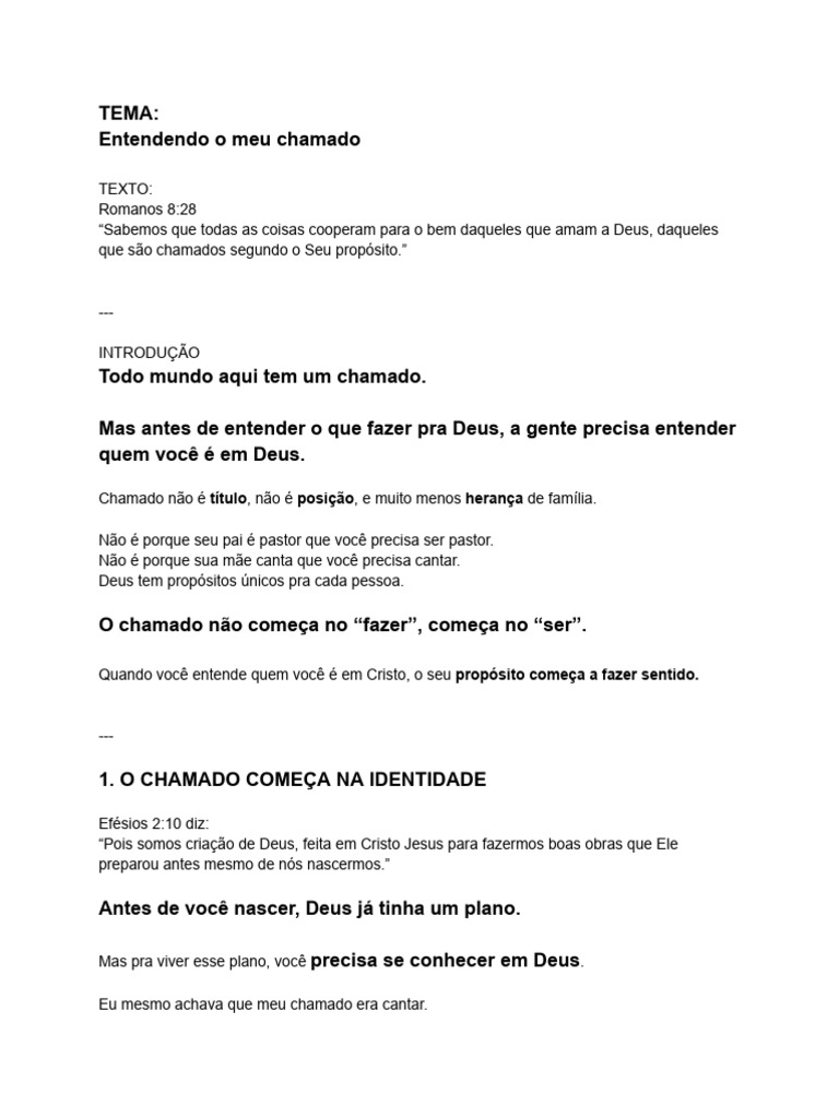 Entendendo o Meu Chamado | PDF