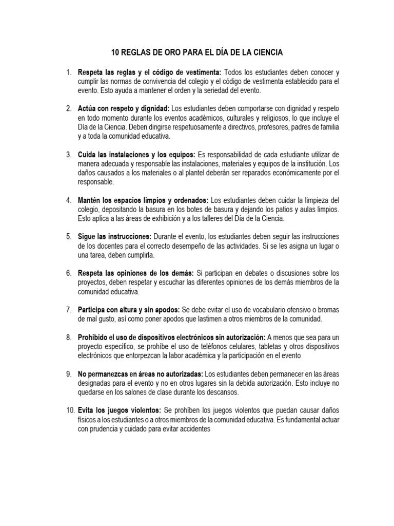 10 Reglas de Oro para El Día de La Ciencia | PDF