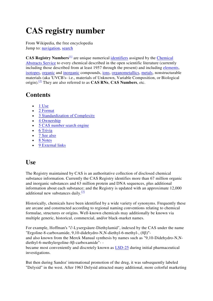 CAS Registry Number Chemical Substances Chemistry
