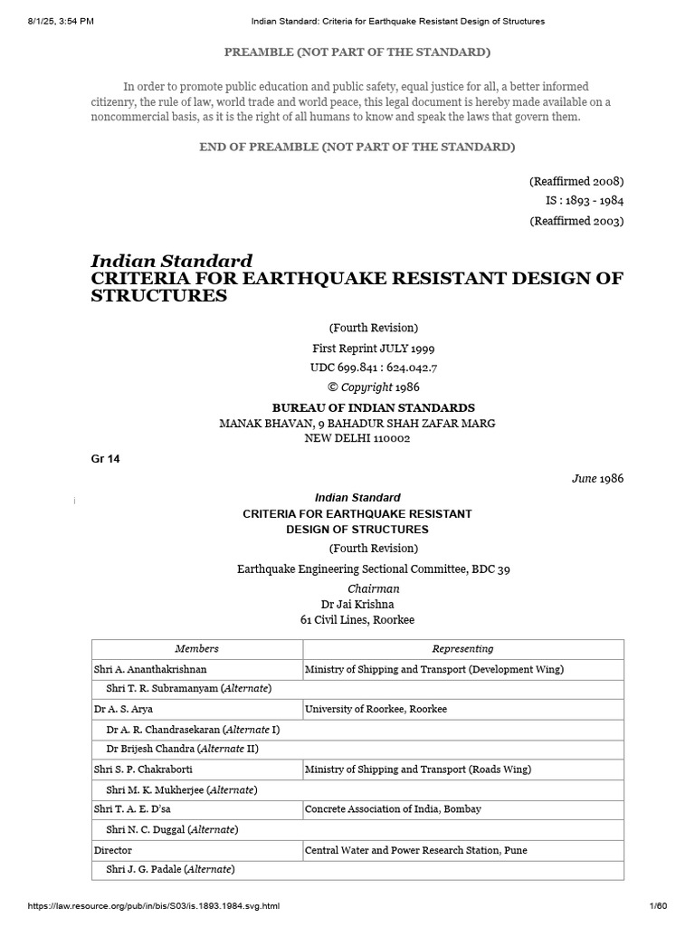 Indian Standard - Criteria For Earthquake Resistant Design of ...
