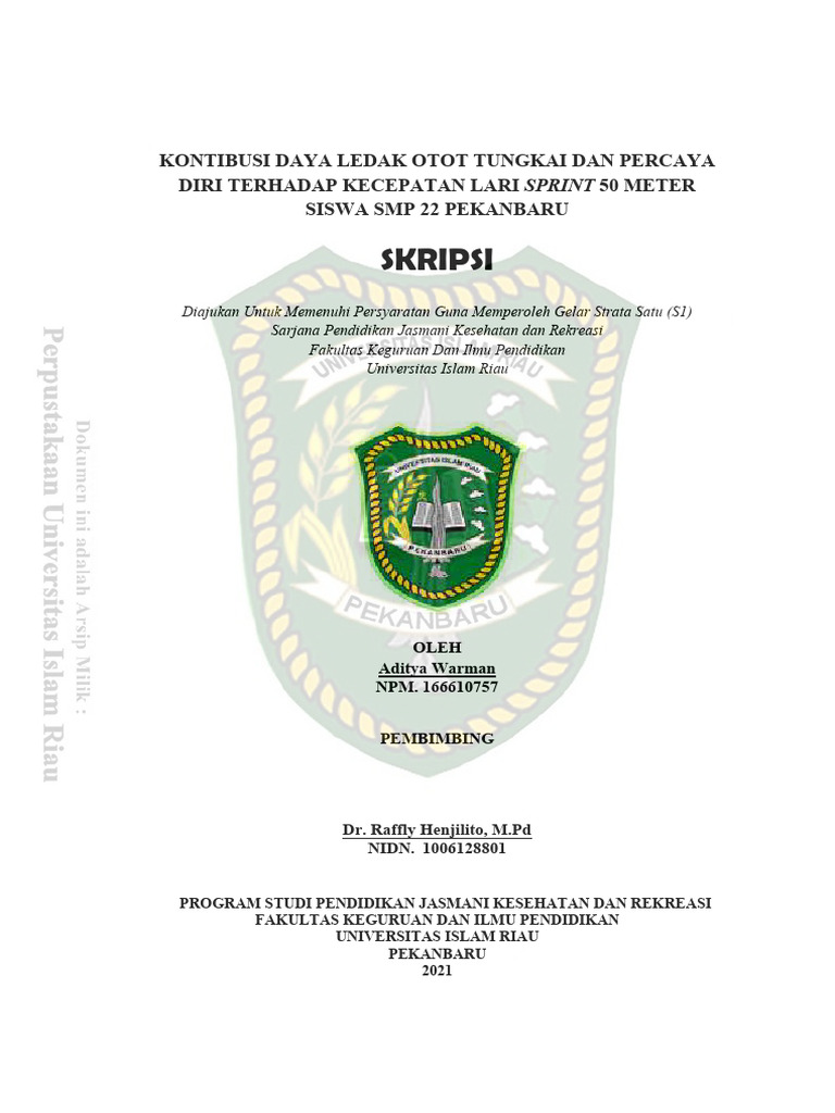 Skripsi: Kontibusi Daya Ledak Otot Tungkai Dan Percaya Diri Terhadap ...
