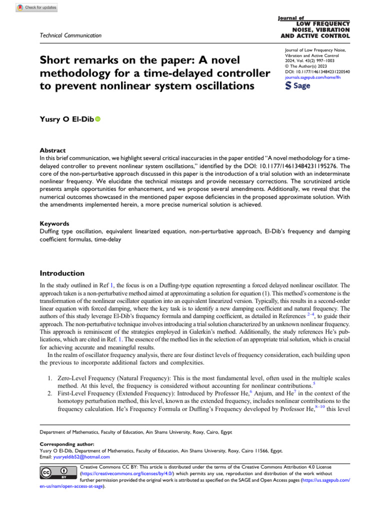 El Dib 2023 Short Remarks On The Paper A Novel Methodology For A Time ...