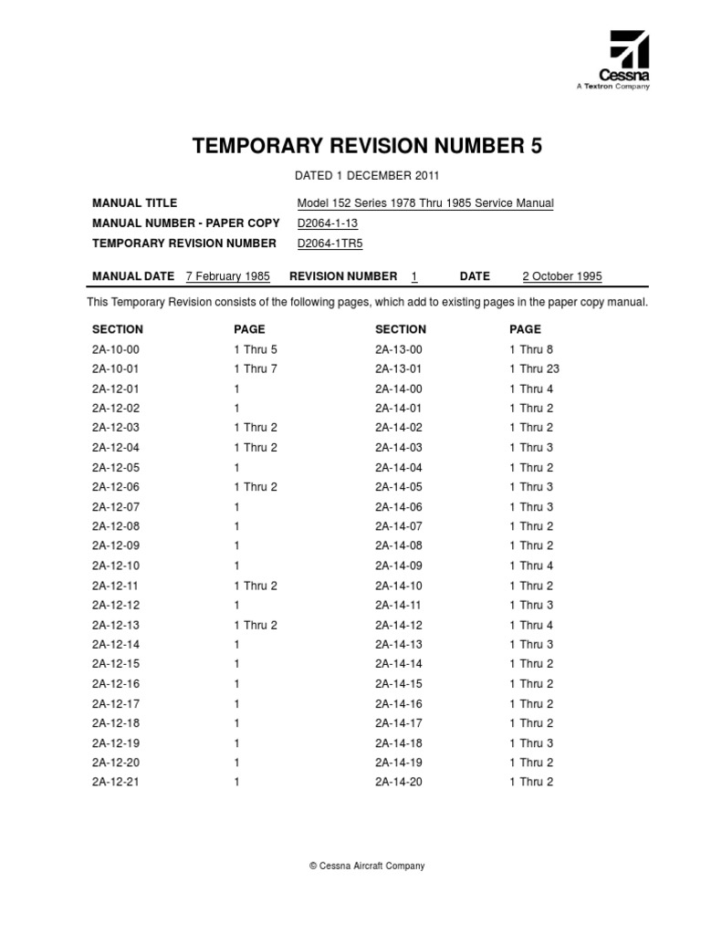 Temp Rev 5 - 152 Service Manual | Aircraft Flight Control System | Landing  Gear