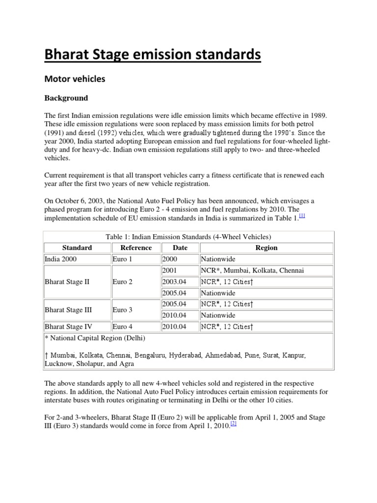 Bharat Stage Emission Standards PDF Emission Standard Exhaust Gas